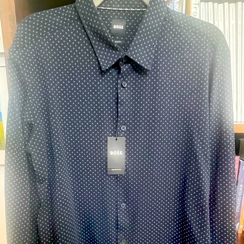 Hugo Boss Navy Blue Kent Slim Fit Button Down Shirt